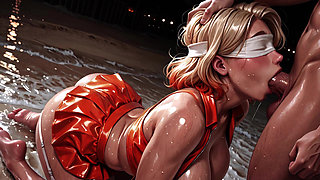 Fast Action - Blindfolded Beach Blonde - Deepthroat, Tongue and Facial Until the Sun Goes Down