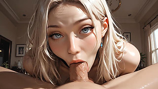 Horny Blonde Girl Sucking Her Boyfriend's Hard Cock In The House Room With Intense Moans Deep Blowjob Deep Throat Sucking