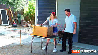 In their family porn, super-hot ash-blonde Melody Marks rails her stepdad's hefty dick.