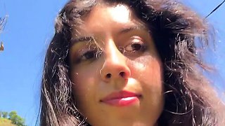Walking with hot cum on my face on a public beach full of
