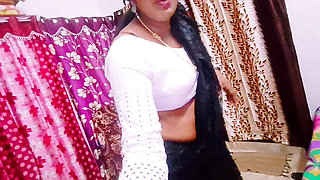 Black saree beautiful sexy housewife unfortunately fucking husband's father Telugu dirty talks.