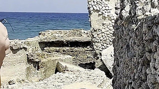 Kinky Monika Fox Destroyed Holes with a Big Dildo in Background of Ruins in Atlantic Ocean