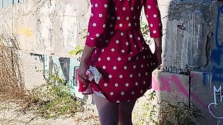 Little Slut Shows off Her Pussy in the Industrial District