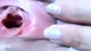 Rubbing my huge clit, my pussy gaping wide