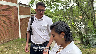 A Busty Classmate Gives Him a Blowjob Instead of Studying, and Her Stepmother Catches Them
