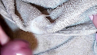 Big Natural Tits MILF Handjob in the Shower. I Cum on Her Towel.