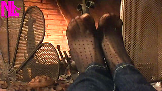 Warming up My Hosed Feet at the Fireplace
