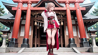 Forbidden Contrast Between Shrine & Bedroom, Wet Secrets Under Red & White Kimono.