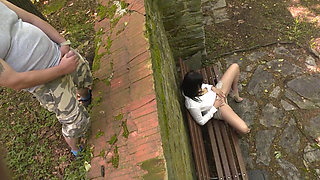 Hot girl was caught masturbating outdoor and get fucked by stranger