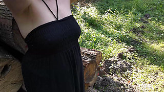 Tits in Black Dress - Slapping Outdoor