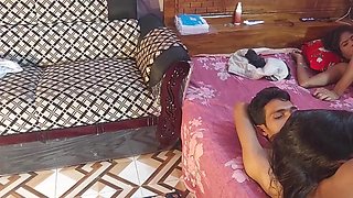 Beautiful Teens Blows Two Big Cocks And Gets Rough Fuck On The Bed Foursome Sex