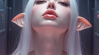 White haired elf in pink slime kisses and licks