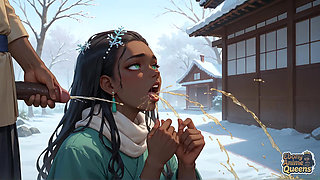 Ebony, Horny, Slutty, and Messy for the First Time in a Snowy Village.