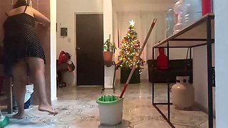 My Fat Wife Cleaning The House - Homemade Latina MILF with Big Ass