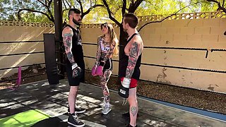 Bi MMF Threesome - Girl Boxer Takes Turns on Two Big Cocks!