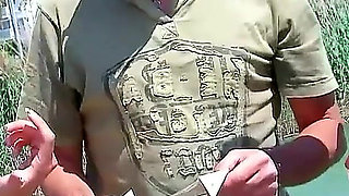Guy fucks skinny teen Krystal and his buddy is filming it