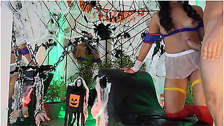 Halloween Party Gets Out Of Control. The Queen Of Anal Squirt Is Fucked By A Masked Man