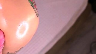 Pink labia close up of naive brunette