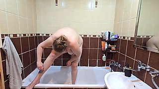 Busty BBW Shows Off Her Big Natural Tits and Shaves Her Pussy - Hot Shower