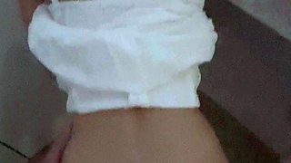 Big ass brunette babe sucks and tugs dick pov style