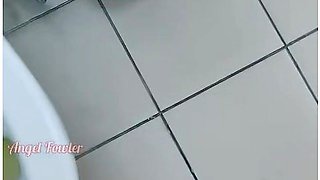 Girl Pissed On Panties And The Floor In A Public Toilet After Holding Urine For A Long Time