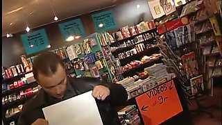 Girl working at erotic shop sucking my dick