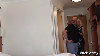 Mature Blonde Granny In Lingerie Fucks Bald Stud