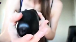 Amateur brunette double toying on webcam