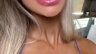 Beautiful Monika Fox Poses in a Luxurious Blue Dress & Teases Pussy