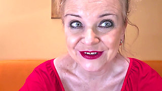 Big Tits Mature Blondie Telling Viewers a Hot Story