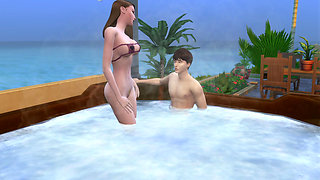 Couple on vacation take the opportunity to fuck in the hydro. The Sims