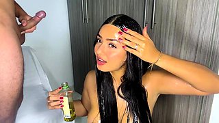 JasminModel - Combing My Long Hair, Oil And Cum!