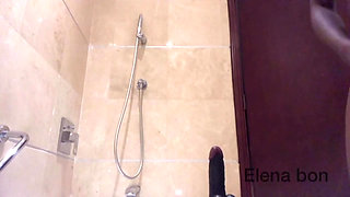Elena Riding Her Fat Big Dildo in the Shower While Thinking About Stepdad