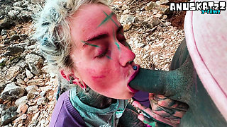 Outdoor BJ and Facial Slut Takes a Load in Public