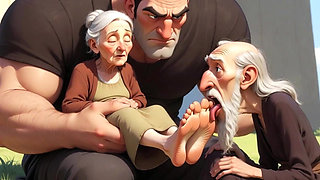 Cuckold Husband Licks Wife's Feet While She Sits on Her Lover's Lap - Hotwife Foot Worship