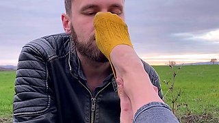 Foot fetish outdoor action