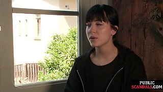 Submissive piercing and tattoos teen outdoor toyed by group