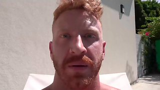 Hot, busty and tattooed gladly plays with his hard cock in the backyard