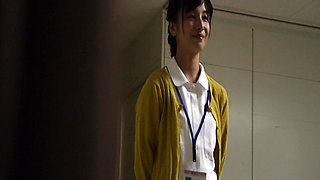 M913g05 a Married Woman Nurse Chatting with a Male Patient in the Corridor After the Lights Go Out Has Frustrated Nasty Sexual I