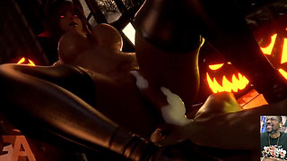 Halloween Succubus Gets Her Bald Pussy Creampied, Gemma Gets Her Face Covered with Cum