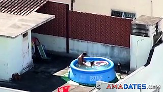 Girls watching couple fuck at pool CFNM