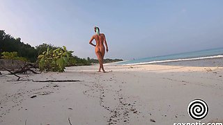 Blonde Solo Female's Nudist Walk on the Beach